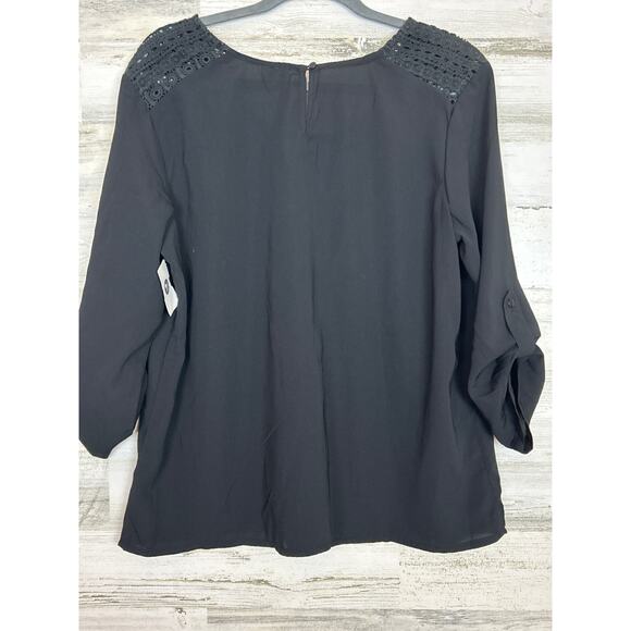 Japna women's XL Gray roll cuff lightweight blouse topm new boho pullover lace - Picture 2 of 6